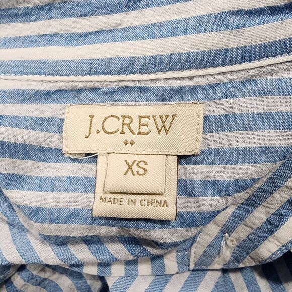 J. CREW RUMPLED STRIPE POPOVER COTTON BUTTON DOWN PULLOVER/TUNIC TOP XSMALL - Picture 8 of 8